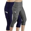 Sexy Dance 2 Pack Ladies Athletic Cropped Pants High Waist Solid Color Capris with Pocket Tummy Control Sport Yoga Trouser