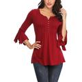MISS MOLY Peasant Tops for Women Bell Sleeve Lace Shirt Henley Button Blouse Elegant Red M