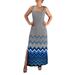 Peach Couture Womens Boho Maxi Striped Chevron Print Scoop Neck Tank Dress (Blue, Medium)