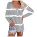 Outtop Womens Tie-Dye Scoop Neck-Henley Shirts Summer Loose Casual Long Sleeve Tops