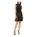 NATORI Womens Black Leather Added Sleeveless Jewel Neck Above The Knee Fit + Flare Dress Size 10