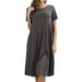 Womens & Plus Round Neck Short Sleeve Knee Length A-Line Swing Trapeze Dress