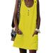 Women Summer Loose Mini Dress With Pocket Loose Kaftan Beach Sundress Scoop Neck Short Dress
