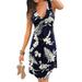 UKAP Floral Print Boho Dresses for Women Sleeveless Sexy V Neck Beach Party Pleated Dress Fashion Elegant Dark Blue M=US 4