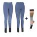 TuffRider Women Starter Lowrise Pull On Breeches with FREE Boot Socks Knee Patch Horse Riding Pants Equestrian Apparel - Denim - 36