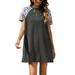 Womens Ladies Patchwork Round Neck T-shirt Dress Mini Short Dress Casual Holiday