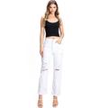 Cello Jeans Women's Juniors Wide Leg Ripped Baggy Dad Jeans (7, White)