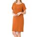 Women & Plus Round Neck Rolled Sleeve Knee Length Tunic Shirt Dress with Pockets (Almond, M)