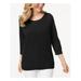 KAREN SCOTT Womens Black Solid 3/4 Sleeve Jewel Neck Blouse Top Size XS