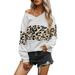 Julycc Women's Leopard Print Long Sleeve V Neck Sweater Loose Jumper Pullover