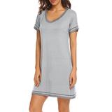 New Women's Crewneck Color Contrast Stitching Loose Short Sleeve Dress Home Wear Fit Mini Dress Matching Nightdress