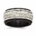Edward Mirell Jewelry Collection Black Titanium and Sterling Silver Inlay Polished Fancy Design Ring by Roy Rose Jewelry ~ Size 11