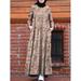 ZANZEA Womens Dresses Long Sleeve Vintage Printed Muslim Abaya Dubai Loose Maxi Dress