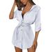 LilyLLL Womens Casual Short Sleeve Buttons Down Belted Shirt Dress