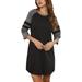 Casual Slim Mini Dress for Women 3/4 Long Sleeve Boat Neck Striped Stitching Blouse Top Raglan T-Shirt Dress