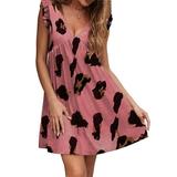 Sexy Dance Women Summer Mini Short Dress Vintage Loose V-Neck Leopard Print Sleeveless Tank Midi Sundress Holiday Loose Dresses