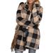 Womenâ€™s Casual Style Plush Long-sleeved Coat Fashion Color Contrast Plaid Single-breasted Fashion Design Mid-length Jacket
