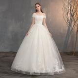 Applique Lace Vintage Wedding Dress Off Shoulder Bride Dress Color: floor length, US Size: 4