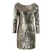 Hirigin Women's Bodycon Dress Long Sleeve Sequined Clubwear Party Dress Skinny Round Neck Silver Mini Dress