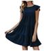 Tuscom Women?s Summer Mini Dress Sleeveless Ruffle Sleeve Round Neck Solid Color Loose Fit Short Flowy Pleated Dress