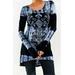 Women's Fashion Long Sleeve Round neck Printing T-shirt Dress Slim High Waist Tie Dye Tops