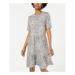ONE CLOTHING Womens Gray Acid Wash Short Sleeve Crew Neck Above The Knee Fit + Flare Dress Size L