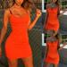 Women Hot Sexy Mini Dress Orange Sleeveless Sling V-Neck Short Dress Bodycon Club Dress Off-shoulder Dresses