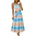 UKAP Women Casual Loose Strappy Summer Beach Sundress Boho Striped Long Dress Ladies Kaftan Beach Maxi Dress