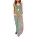 Winnereco Women Dress Tie Dye Print Loose O Neck Maxi Slip Dresses (Green Pink L)