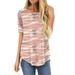 Womena's Round Neck Loose Printed Short Sleeve T-shirt Front Short Back Long Sweater