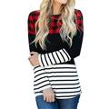 Women's Plaid Shirts Long Sleeve Tees Color Block Crew Neck Loose Tunics Blouses Tops