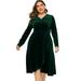 Tomshoo Women Plus Size Dress Crossover V Neck High Waist Drape Long Sleeve Midi Elegant One-Piece