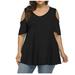 Tuscom Women Plus Size Round Neck Batwing Top Cold Shoulder Strapless Hollow Short Sleeve Solid Color Tunic Sexy T-Shirt Blouses Tops