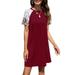 Womens Ladies Patchwork Round Neck T-shirt Dress Mini Short Dress Casual Holiday