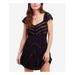 FREE PEOPLE Womens Black Lace Stripes Short Sleeve Mini Evening Dress Size 4