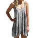 Womens Mini Dresses Tank Crew Neck Tie Dye Beach Dress Pleated Swing Slip Dress