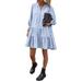 Celmia Women Casual 3/4 Sleeve V Neck Swing Pleated Midi Dresses