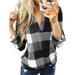 Plus Size Long Sleeve Polo Neck Plaid Pullover V Neck Top Shirt Blouse For Women Ladies Autumn Button Kaftan Baggy Checked Baggy Tunic Blouse Tops T Shirt Winter Basic Tee Tops