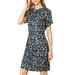 Allegra K Women's Floral Print Cowl Neck Short Sleeve Ruched Sheath Dress