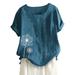 Outtop Women'S Plus Size Solid Color Dandelion Printed Cotton And Linen Top T-Shirt