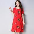 Ethnic style women's round neck embroidered retro dress floral print dress short sleeve dresses for women summer