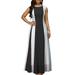 Besufy Plus Size Women Color Block Zipper Back Round Neck Sleeveless Maxi Dress