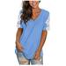 Mchoice Women's Summer Casual Tops Juniors Tops for Girls Ladies Solid Lace Loose Tunic Tops V-Neck Short Sleeve T-Shirts Blouses