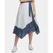 DKNY Striped Asymmetrical-Hem Skirt White Blue Denim Size 0 Women