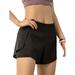 Sexy Dance Women Summer Gym Shorts Pocket Plus Size Yoga Sports Workout Casual Bike Stretch Sweat Pants Activewear Lady High Waist Fake Two