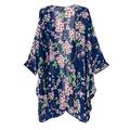 Floral Print Open Front Bat Sleeve Kimono Cardigan Loose Cover Up Casual Blouse Tops