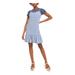 MICHAEL KORS Womens Blue Plaid Spaghetti Strap V Neck Above The Knee Fit + Flare Evening Dress Size M