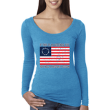 If This Flag You You Need A History Lesson Americana / American Pride, patriotic Shirt, American Shirt, Patriotic Shirt, fourth of july shirt, American Flag, USA Womens Scoop Long Sleeve Top