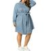 Agnes Orinda Women's Plus Size Long Sleeves Button Denim Shirt Dress