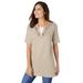 Plus Size Women's 7-Day Embroidered Layered-Look Tunic by Woman Within in Natural Khaki Flower Embroidery (Size 34/36)